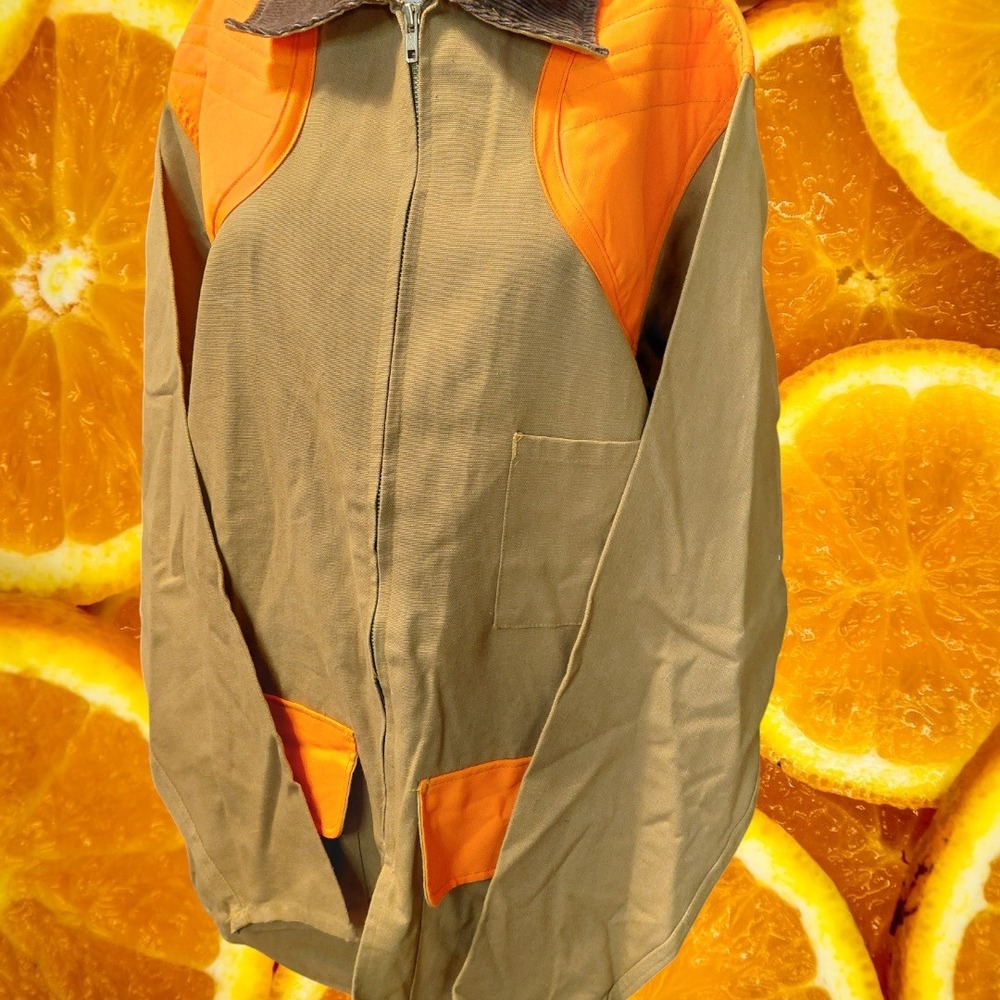 Ranger Men's Vintage Hunting Jacket Orange ‎ Patches Corduroy Collar Size XL